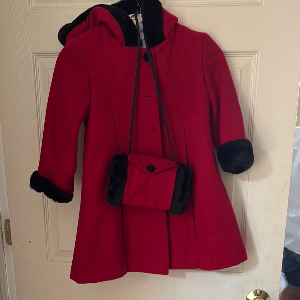 Red Kids Coat with Black Trim